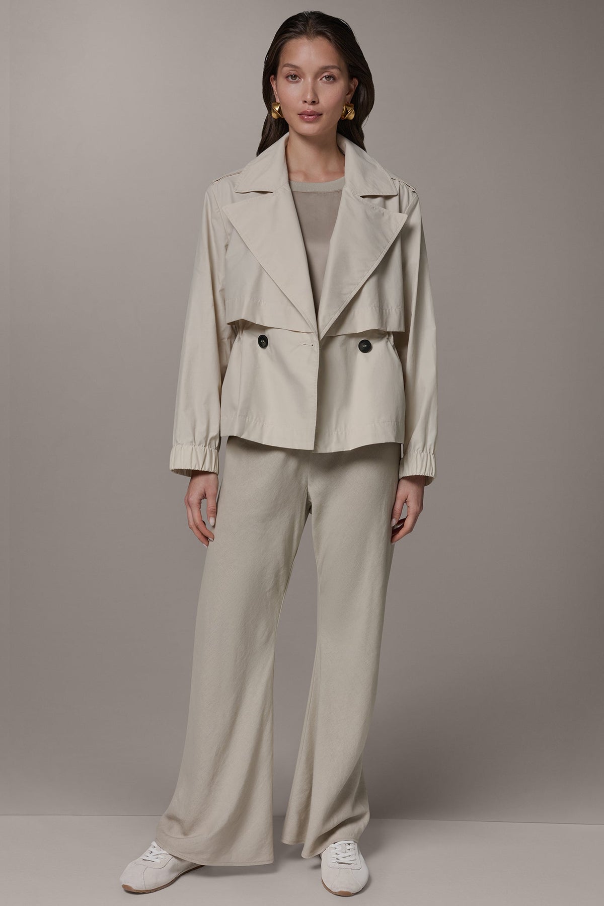 LONG SLEEVE DOUBLE BREASTED TRENCH JACKET - Sandstone