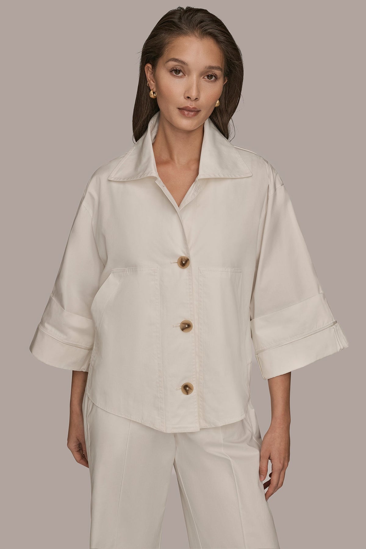 3/4-SLEEVE SWING JACKET - CREAM