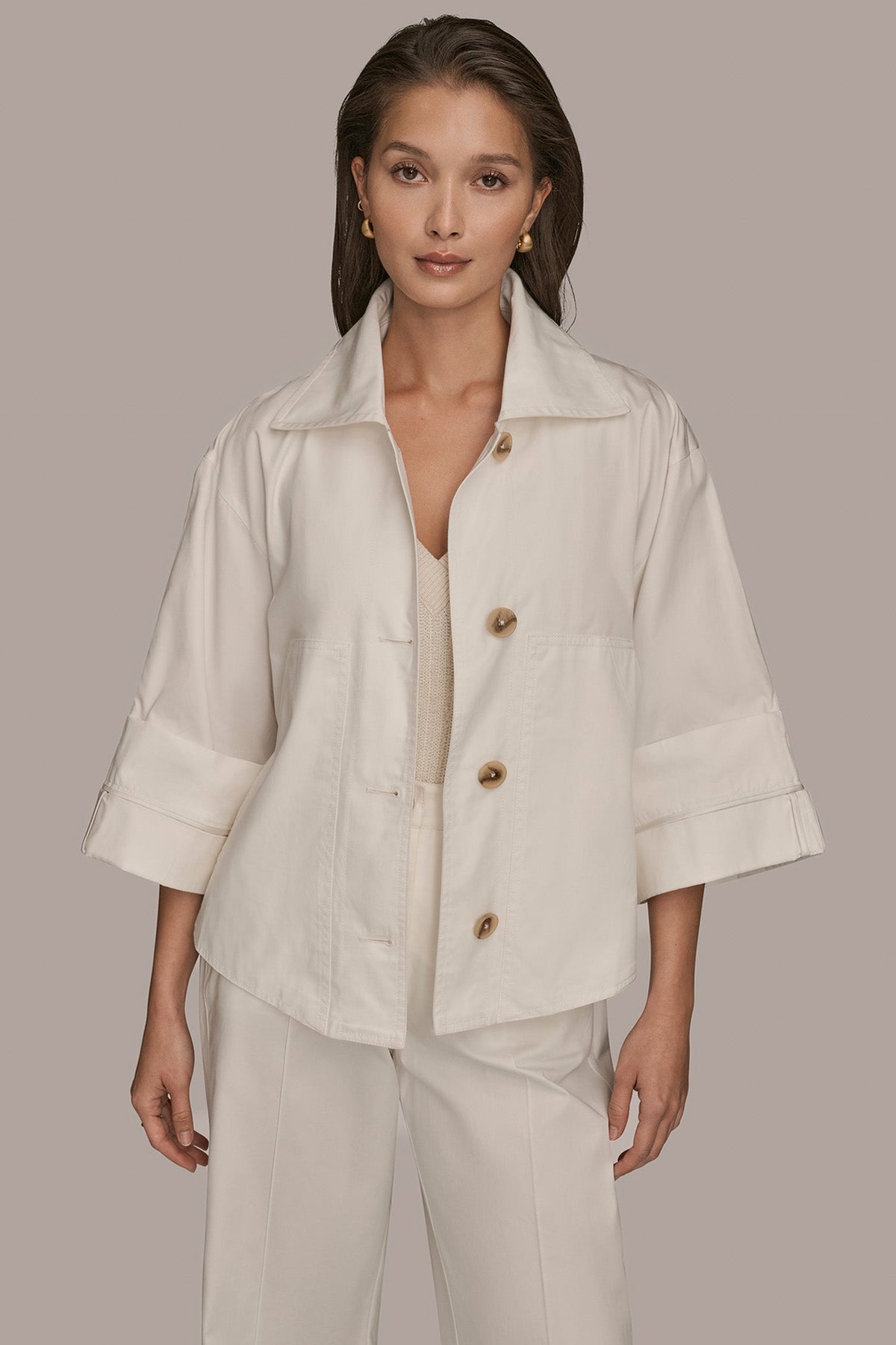 3/4-SLEEVE SWING JACKET - CREAM