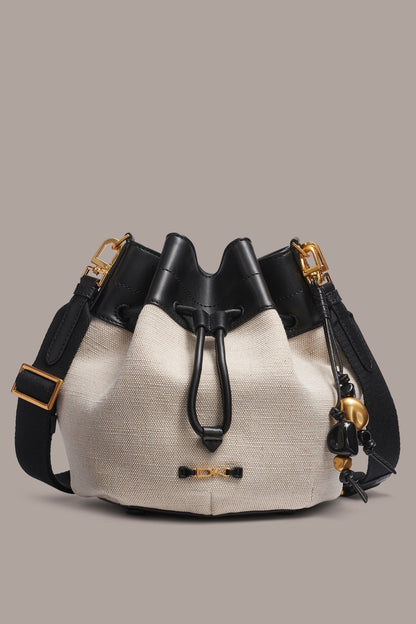 WEEKEND CANVAS BUCKET BAG - Natural/Black