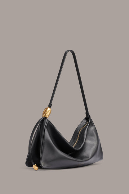 VELVET LARGE SHOULDER BAG - Black/Gold