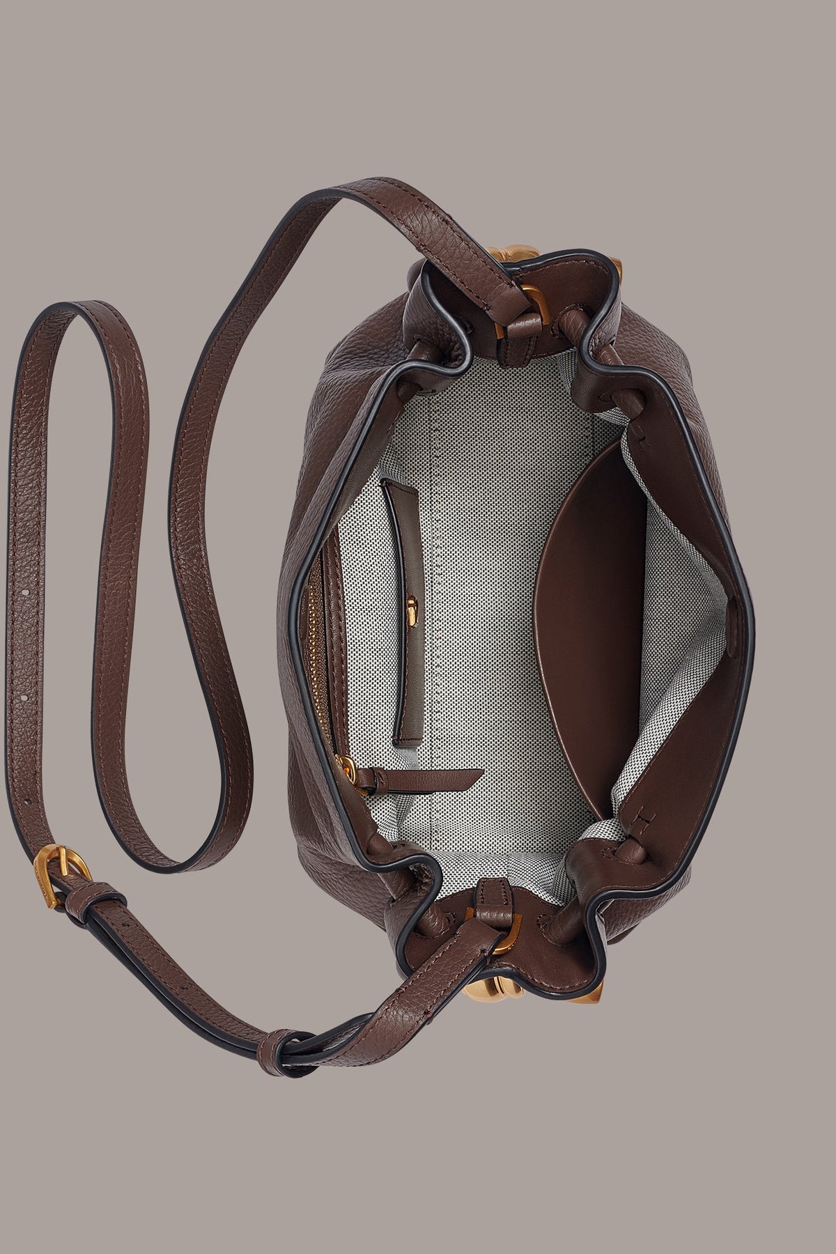 CASHMERE LEATHER CROSSBODY BAG - Umber