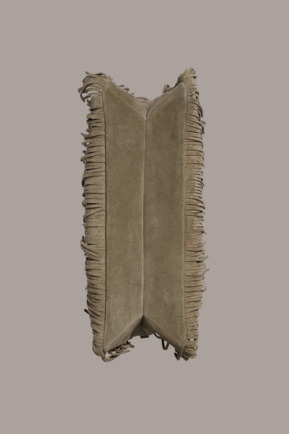 VELVET LARGE FRINGE SHOULDER BAG - Truffle