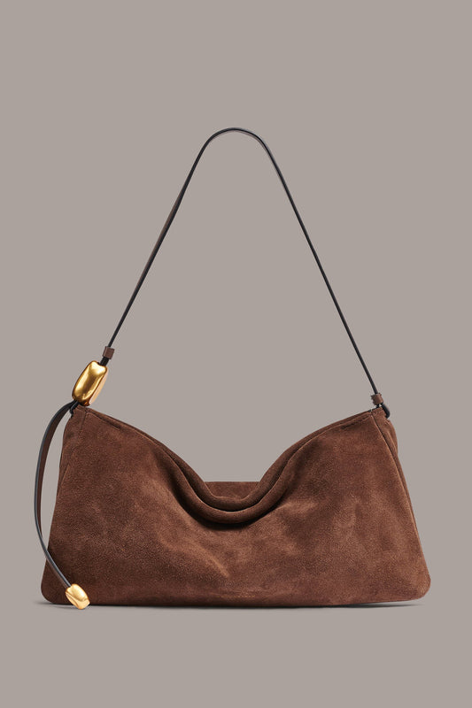 VELVET LARGE SHOULDER BAG - Chocolate
