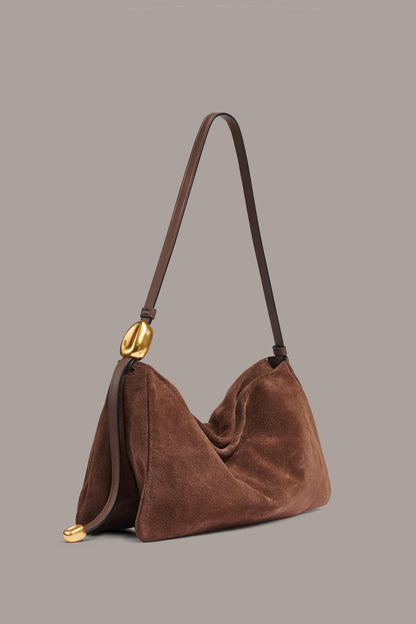 VELVET LARGE SHOULDER BAG - Chocolate