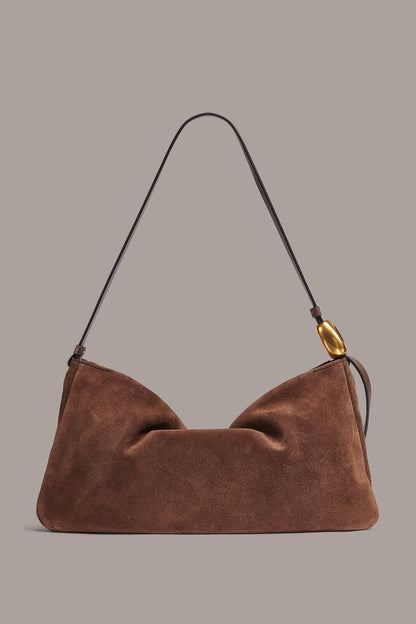 VELVET LARGE SHOULDER BAG - Chocolate