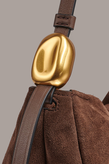 VELVET LARGE SHOULDER BAG - Chocolate