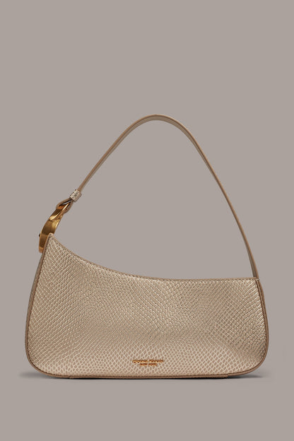 JERSEY METALLIC SNAKE-EFFECT SHOULDER BAG - Metallic Bone