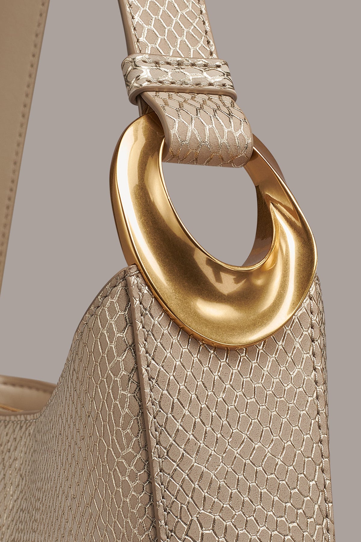 JERSEY METALLIC SNAKE-EFFECT SHOULDER BAG - Metallic Bone
