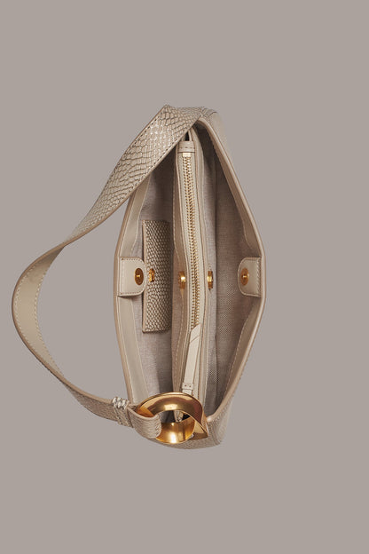 JERSEY METALLIC SNAKE-EFFECT SHOULDER BAG - Metallic Bone