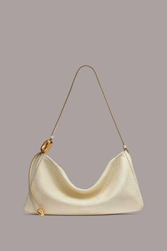 VELVET LARGE SHOULDER BAG - Buttercream