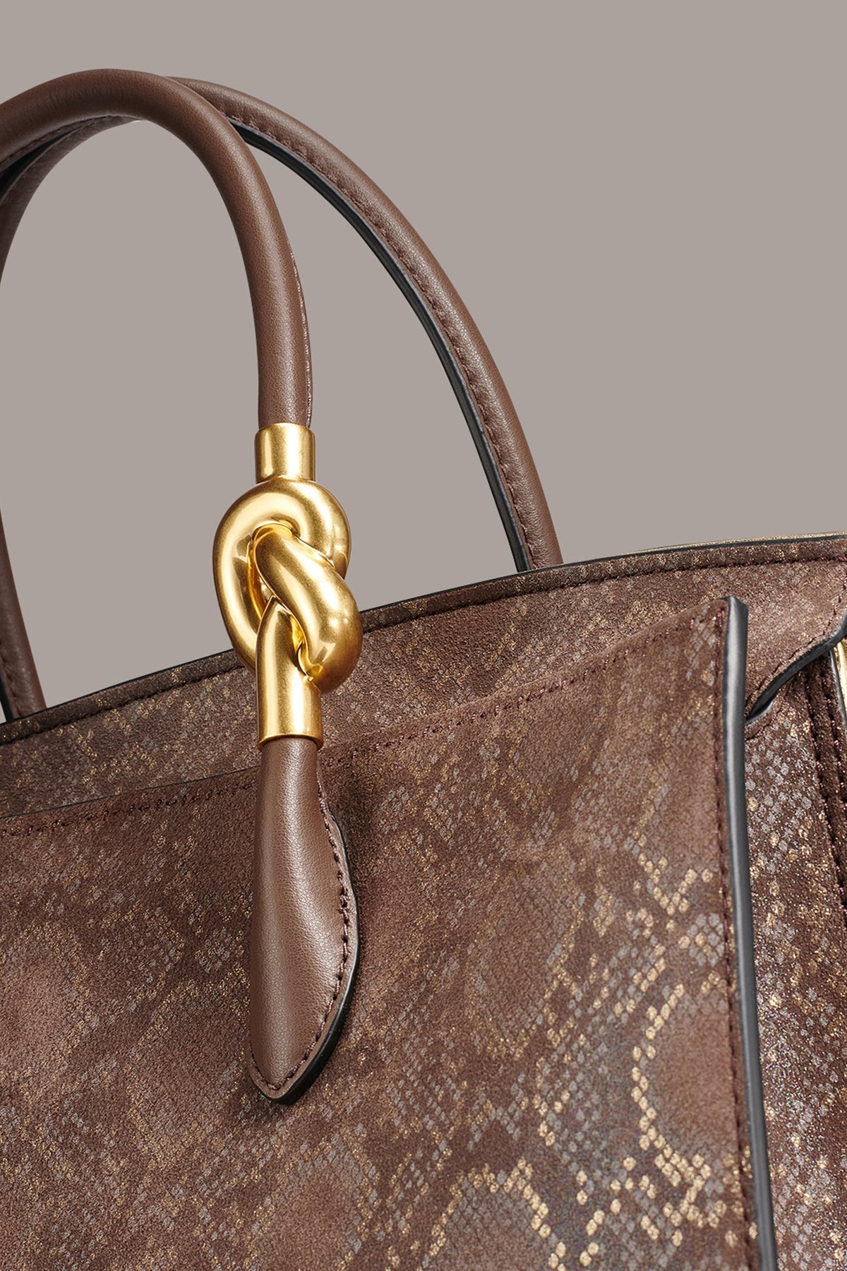 LODEN SNAKE-EFFECT SATCHEL BAG - Brown Multi