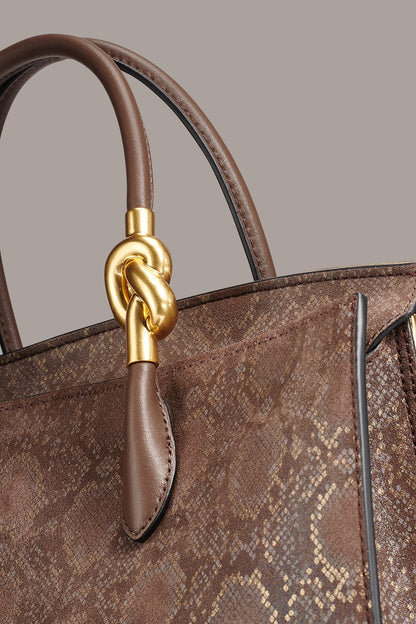 LODEN SNAKE-EFFECT SATCHEL BAG - Brown Multi