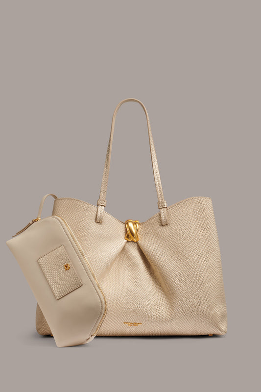 CAMBRIC SNAKE TOTE - Metallic Bone