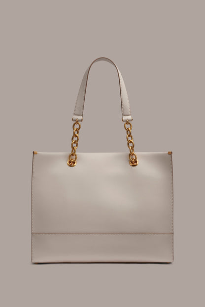MERINO LEATHER LOGO TOTE - Sand