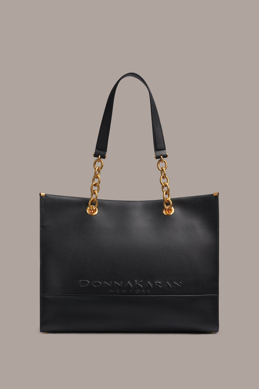 MERINO LEATHER LOGO TOTE - Black / Gold