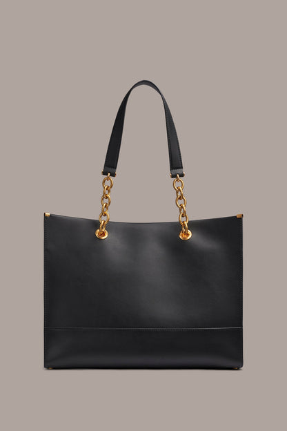 MERINO LEATHER LOGO TOTE - Black / Gold