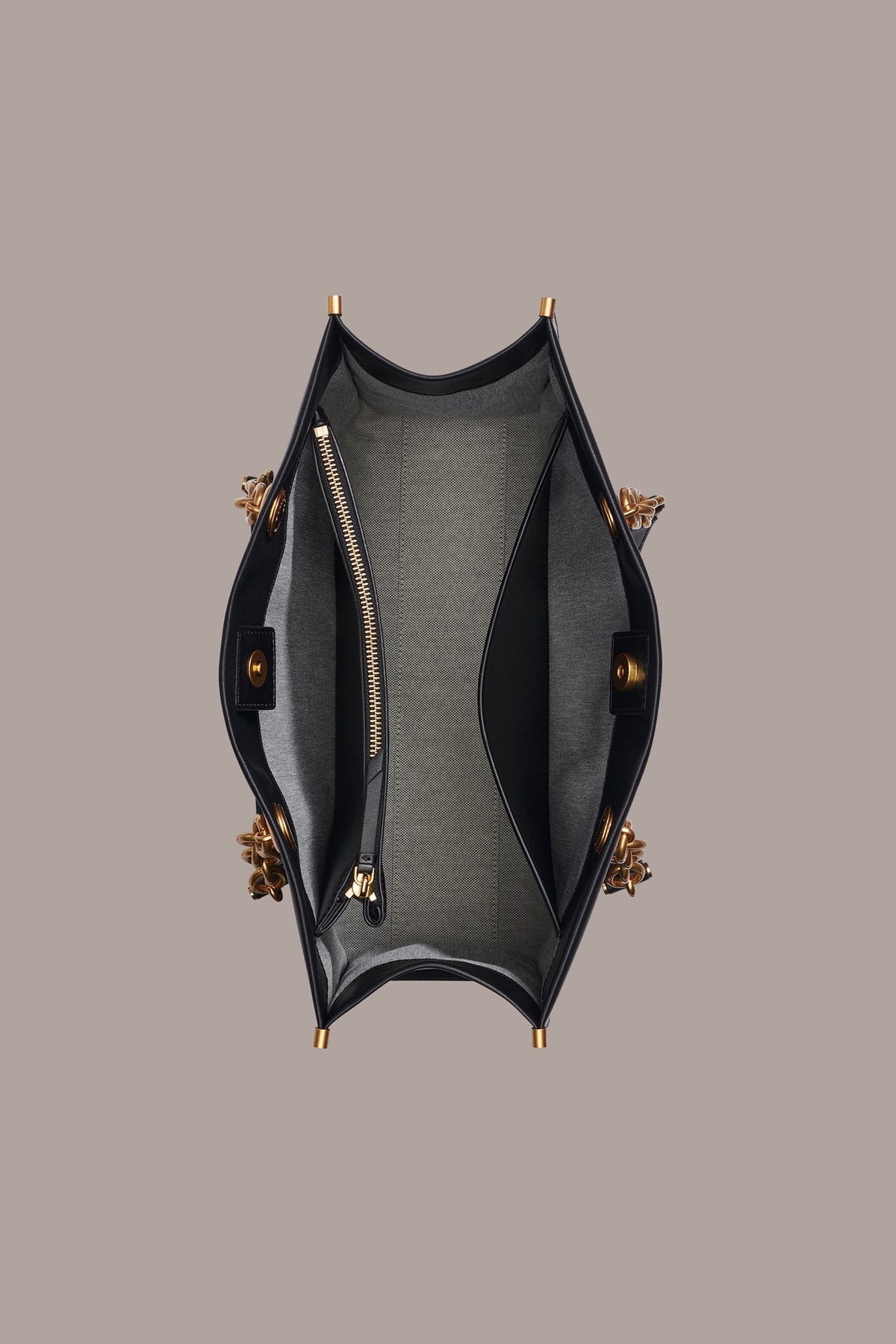 MERINO LEATHER LOGO TOTE - Black / Gold