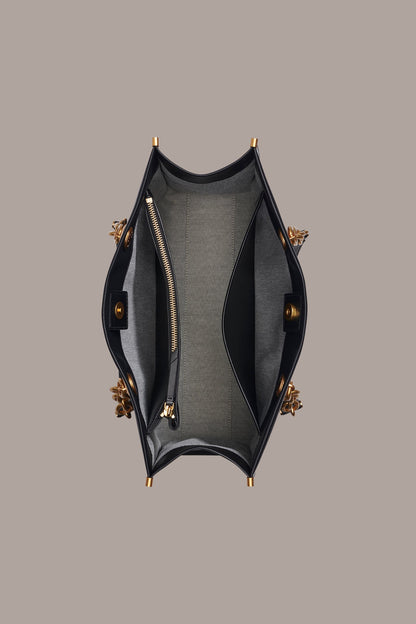 MERINO LEATHER LOGO TOTE - Black / Gold