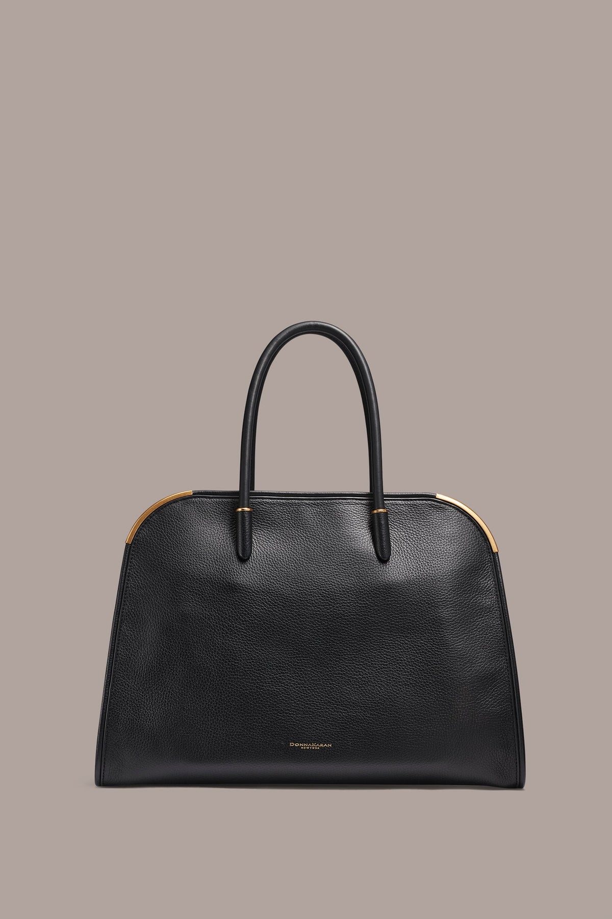 SATIN LEATHER TOTE - Black / Gold