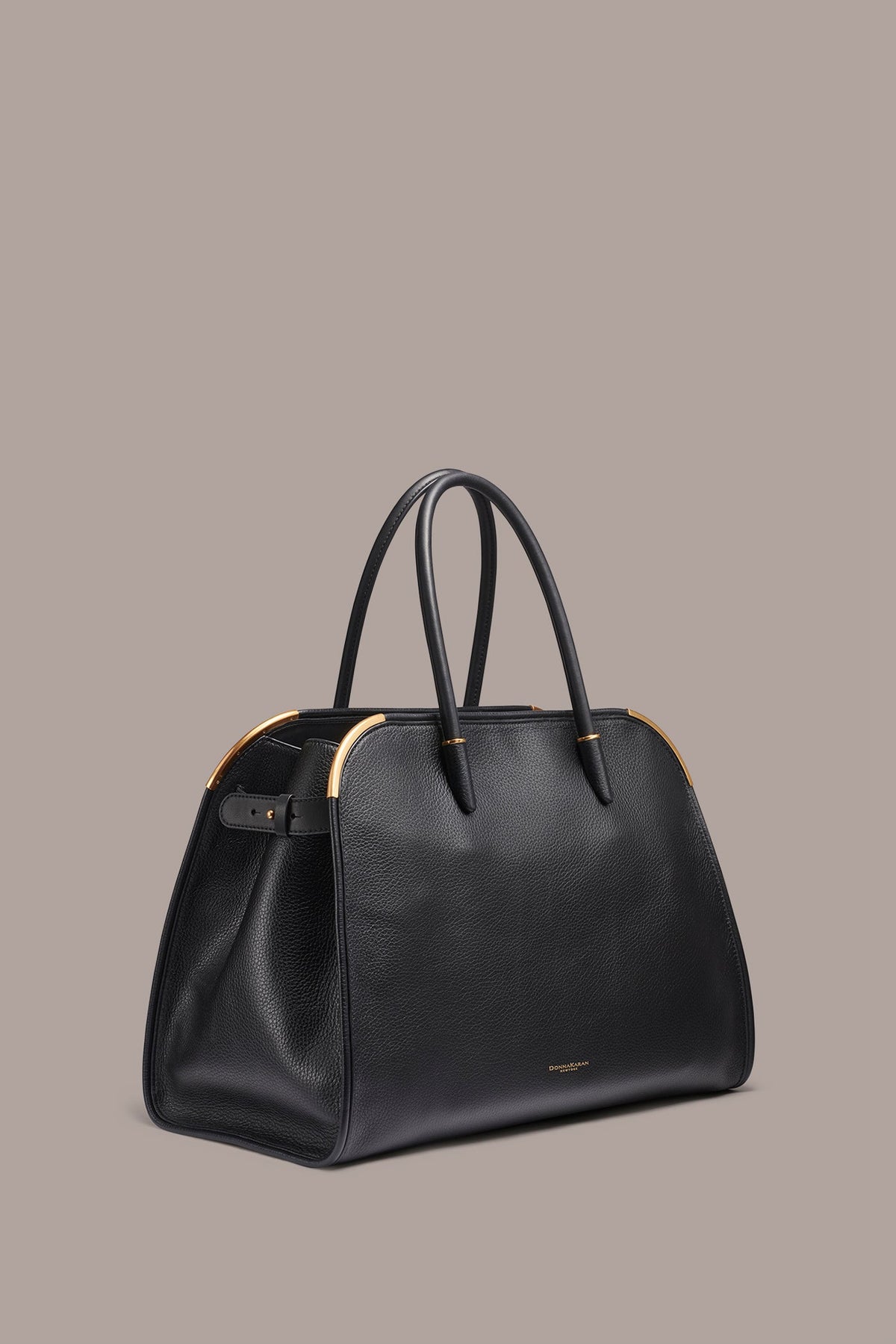 SATIN LEATHER TOTE - Black / Gold