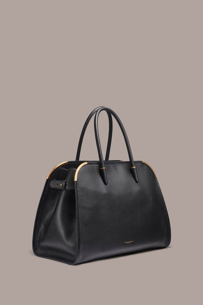 SATIN LEATHER TOTE - Black / Gold