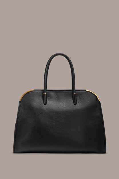 SATIN LEATHER TOTE - Black / Gold
