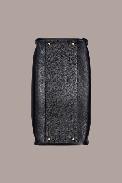SATIN LEATHER TOTE - Black / Gold