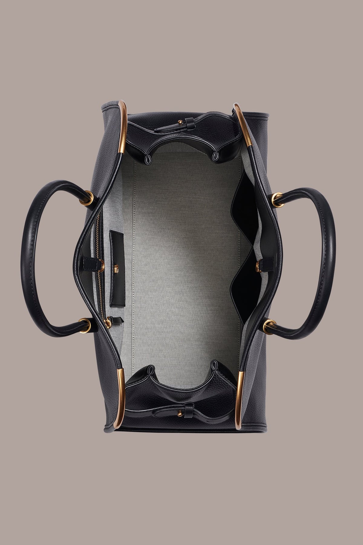 SATIN LEATHER TOTE - Black / Gold