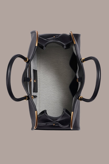 SATIN LEATHER TOTE - Black / Gold
