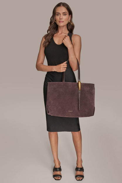 GEORGETTE SUEDE TOTE - CHOCOLATE PLUM