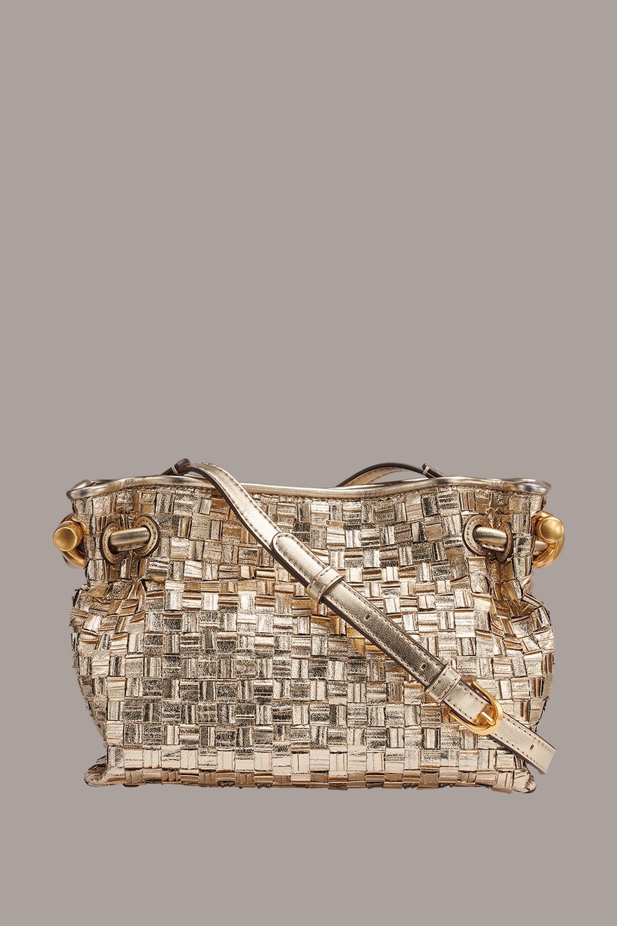 CASHMERE METALLIC BRAIDED CROSSBODY BAG - Gold