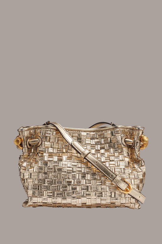 CASHMERE METALLIC BRAIDED CROSSBODY BAG - Gold