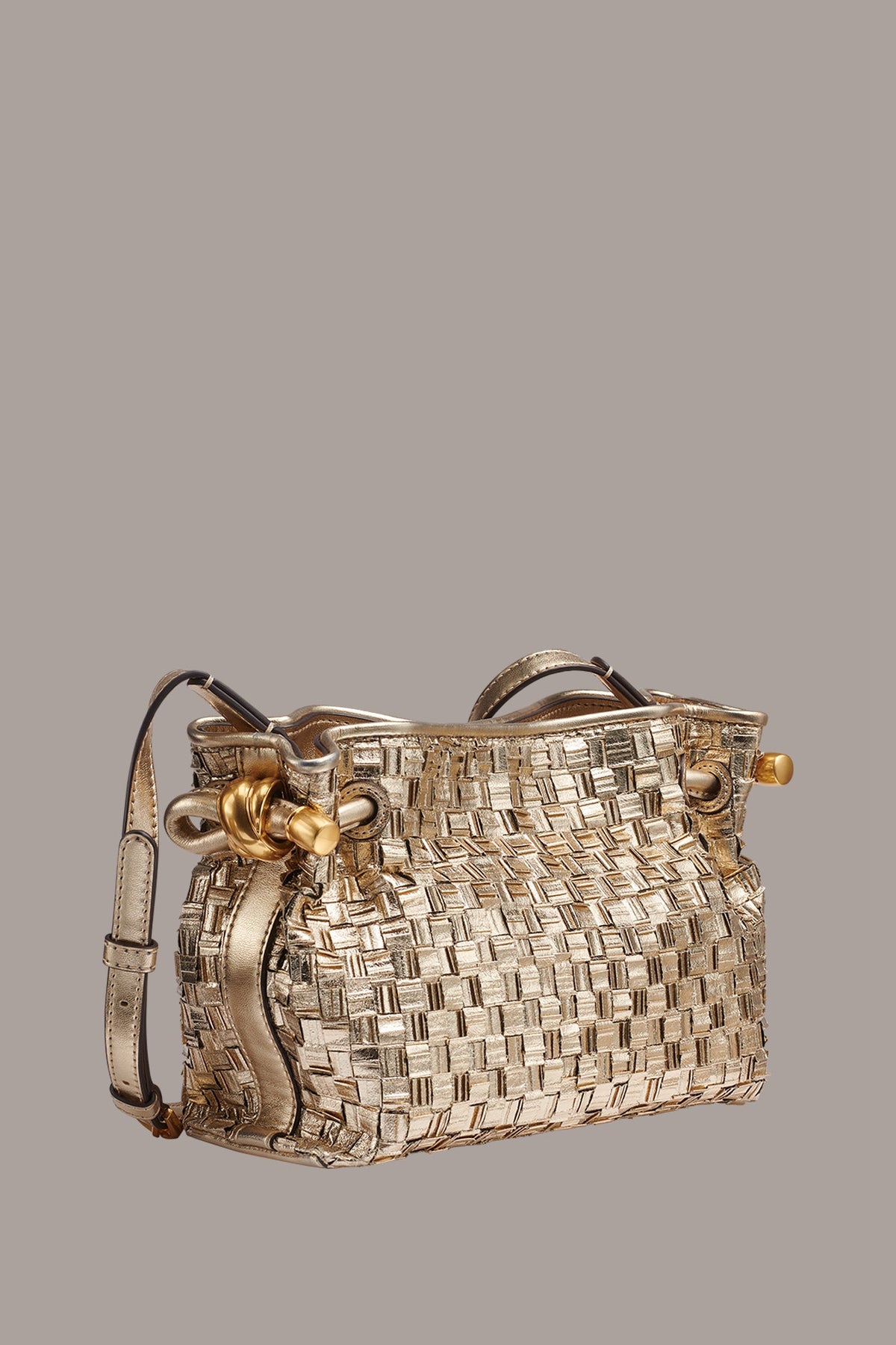 CASHMERE METALLIC BRAIDED CROSSBODY BAG - Gold