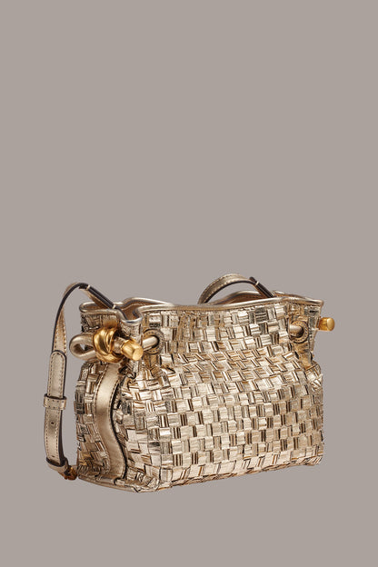 CASHMERE METALLIC BRAIDED CROSSBODY BAG - Gold