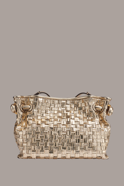CASHMERE METALLIC BRAIDED CROSSBODY BAG - Gold