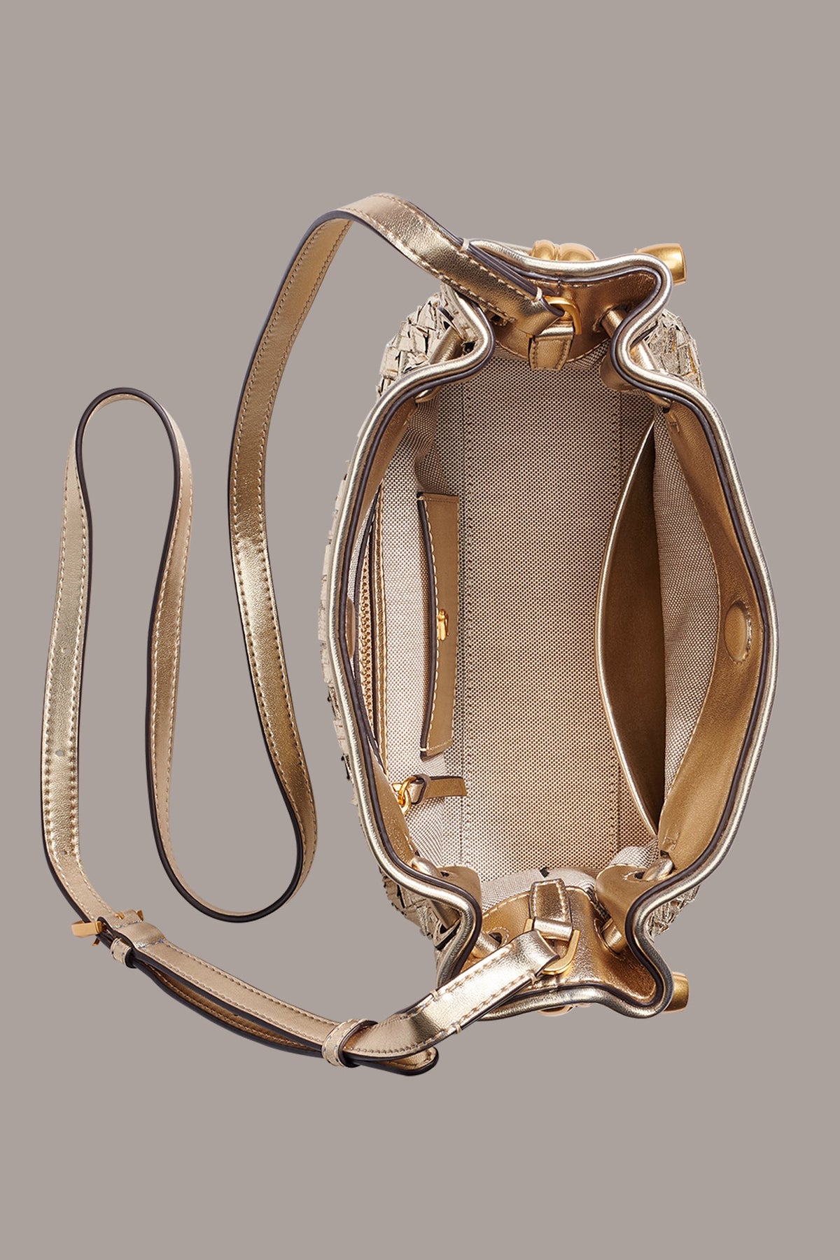 CASHMERE METALLIC BRAIDED CROSSBODY BAG - Gold