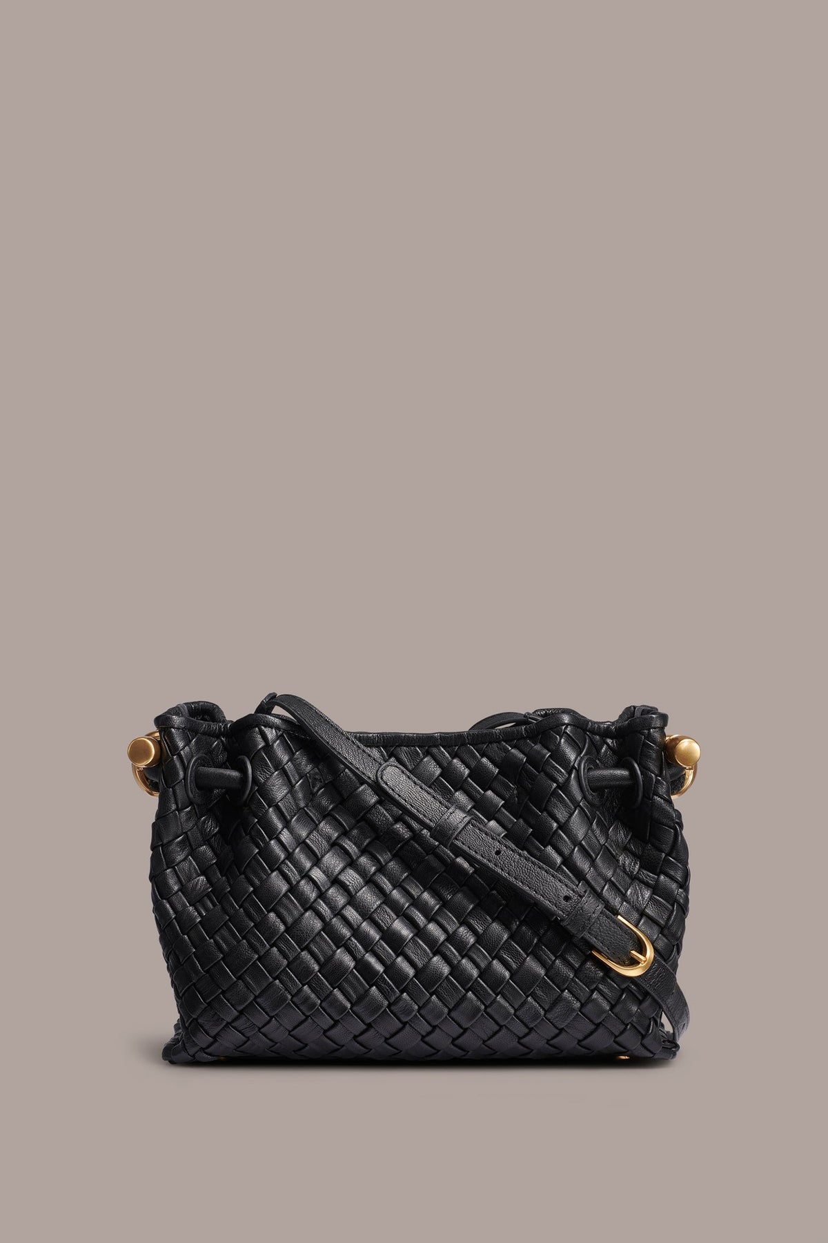 CASHMERE WOVEN LEATHER CROSSBODY BAG - Black / Gold