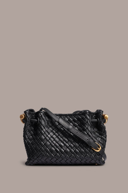 CASHMERE WOVEN LEATHER CROSSBODY BAG - Black / Gold