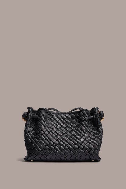 CASHMERE WOVEN LEATHER CROSSBODY BAG - Black / Gold