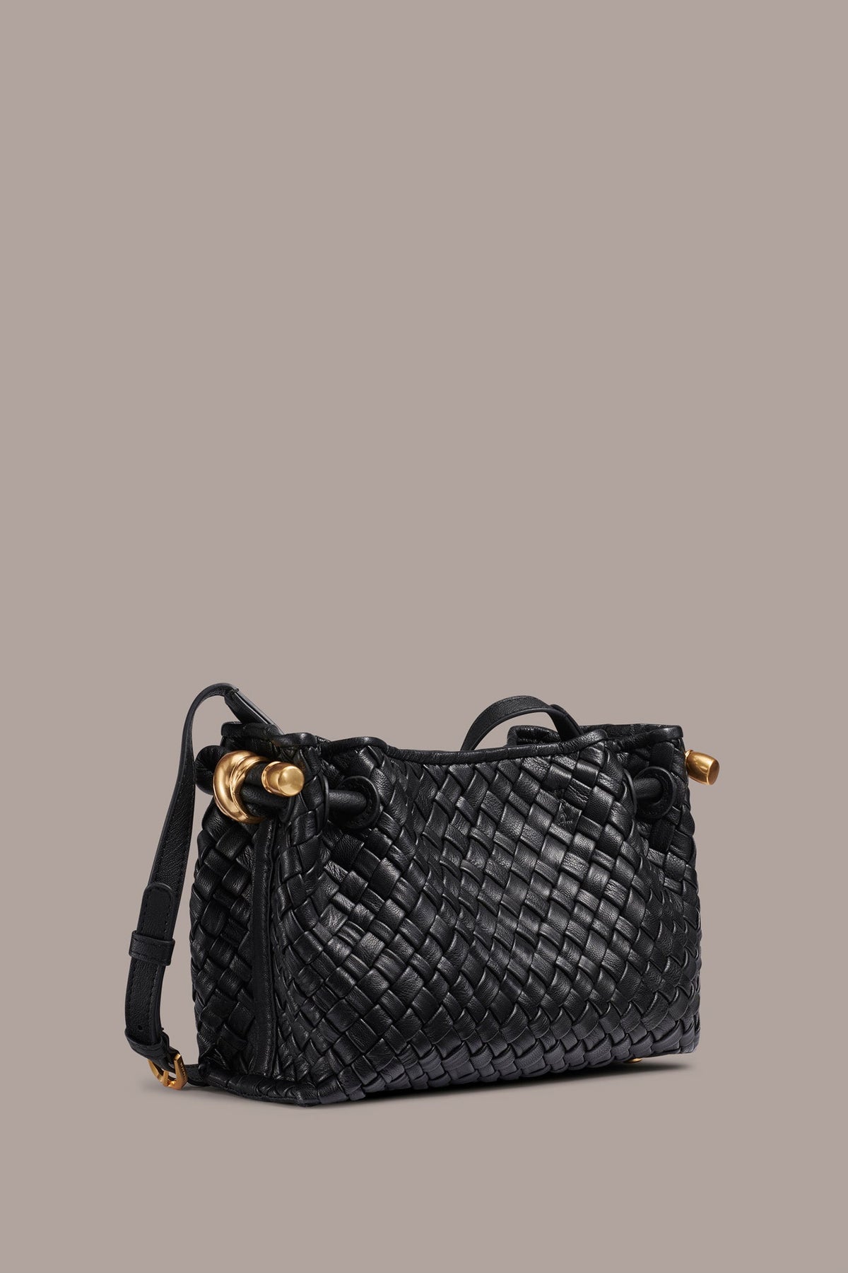 CASHMERE WOVEN LEATHER CROSSBODY BAG - Black / Gold
