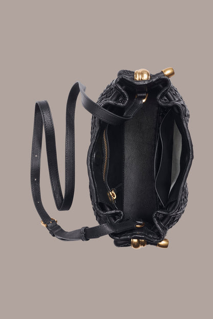 CASHMERE WOVEN LEATHER CROSSBODY BAG - Black / Gold