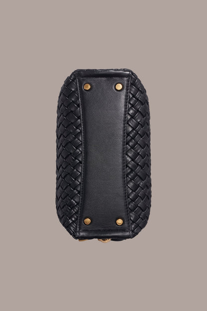 CASHMERE WOVEN LEATHER CROSSBODY BAG - Black / Gold