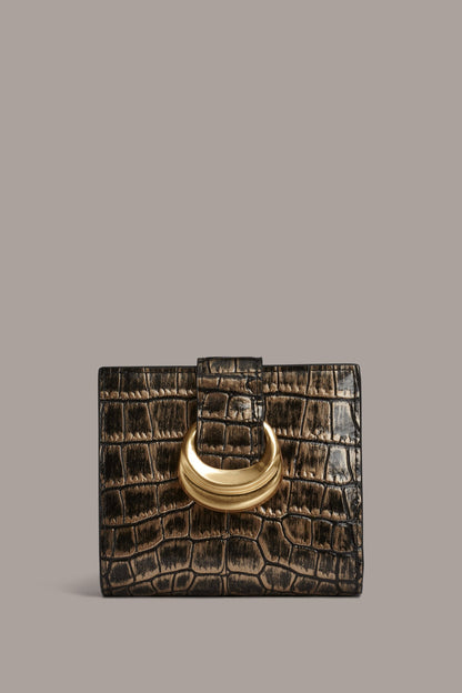 VALLEY STREAM METALLIC CROC-EFFECT SMALL WALLET - BLACK/GOLD