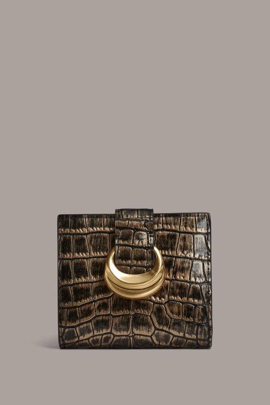 VALLEY STREAM METALLIC CROC-EFFECT SMALL WALLET - BLACK/GOLD
