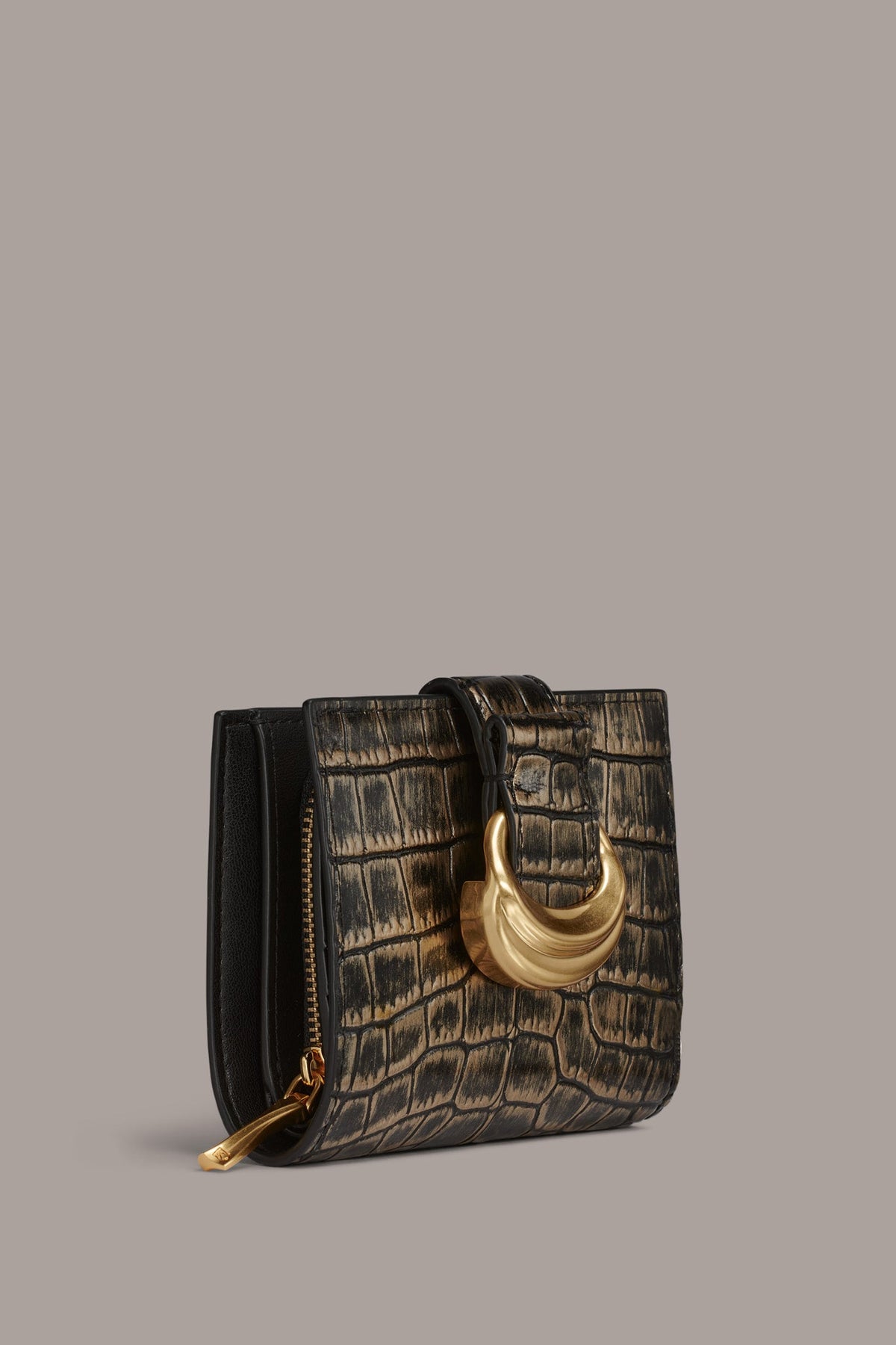 VALLEY STREAM METALLIC CROC-EFFECT SMALL WALLET - BLACK/GOLD