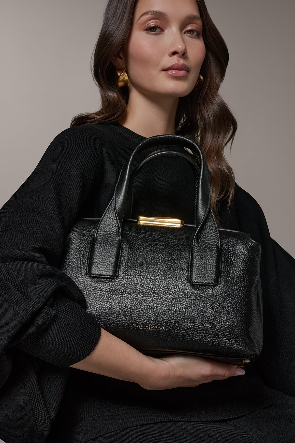 AMAGANSETT LEATHER SATCHEL BAG - Black