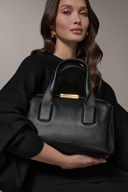 AMAGANSETT LEATHER SATCHEL BAG - Black