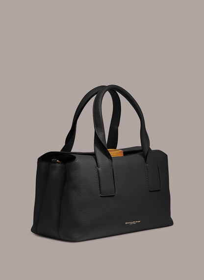 AMAGANSETT LEATHER SATCHEL BAG - Black