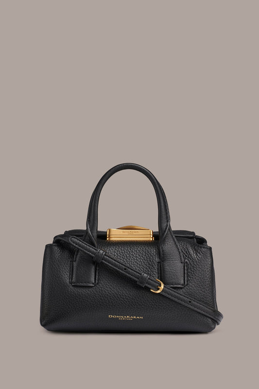 AMAGANSETT LEATHER MINI SATCHEL BAG - Black / Gold